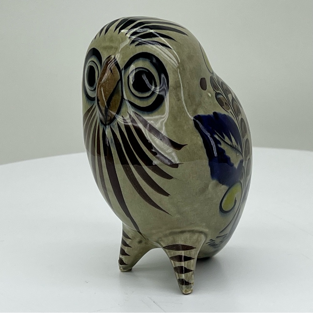 Tonala Owl Sculpture Folk Art Pottery Boho Bohemian Mexico Decor Rustic Vintage